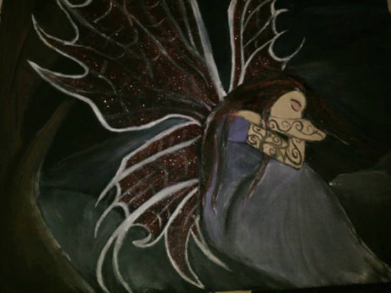 Custom Hand Panted Canvas Fairy Messanger Bag